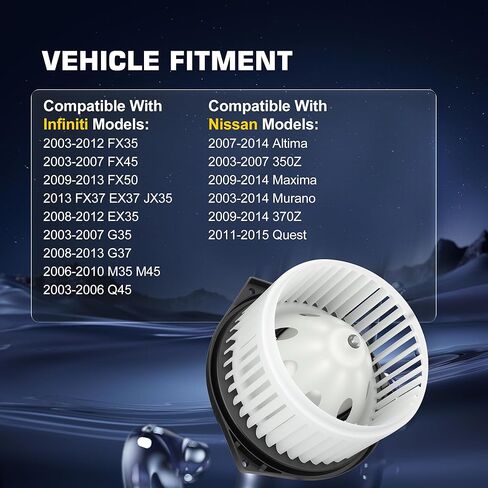 استبدال مروحة محرك منفاخ التيار المتردد لإنفينيتي G25 G35 G37 Q45 Q50 Q60 M35 M45 EX35 EX37 FX35 FX45، 2007-2019 لنيسان ألتيما مورانو 350Z 370Z كويست، محرك منفاخ سخان HVAC، 700193، 27200-JN00A in Kuwait