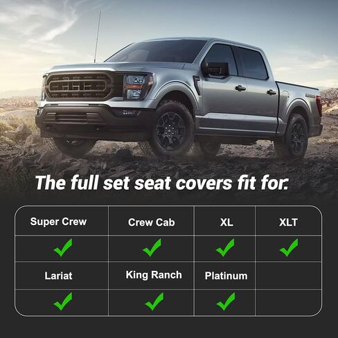 for Ford F150 Seat Covers 2009-2024 2025 2026,F250 F350 F450 2017-2026,Waterproof Leather Truck Seat Covers for Crew Cab XL XLT Lariat King Ranch Platinum(Black,Full Set) in Kuwait
