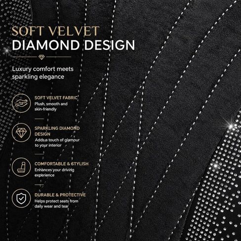 AUTOYOUTH Bling Diamond Car Seat Covers for Front Seats, 2PC Sparkly Rhinestone Crystal Seat Covers, Universal Fit Car Seat Protectors for Cars SUVs Trucks, Black Interior Accessories for Women Girls in Saudi Arabia