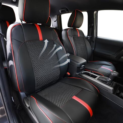 Leather Seat Covers Custom Fit for Toyota Tacoma 2016-2023 3rd Gen Double & Crew Cab SR,SR5,Limited,TRD Pro,TRD Sport, TRD Off-Road,Full Coverage Seat Covers,Interior Accessories (Full Set,Red Black) in Saudi Arabia