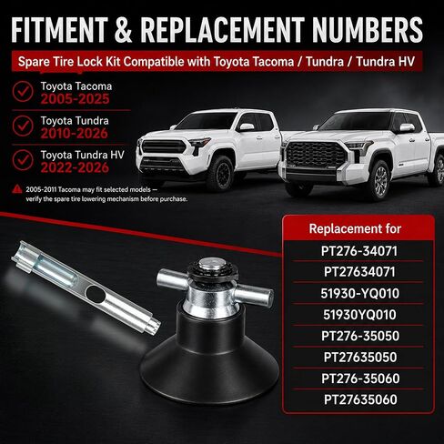 Spare Tire Lock Kit Compatible with Toyota Tacoma 2005-2025, Tundra 2010-2026, Tundra HV 2022-2026, Underbody Tire Security Lock Replaces PT276-34071 in Saudi Arabia