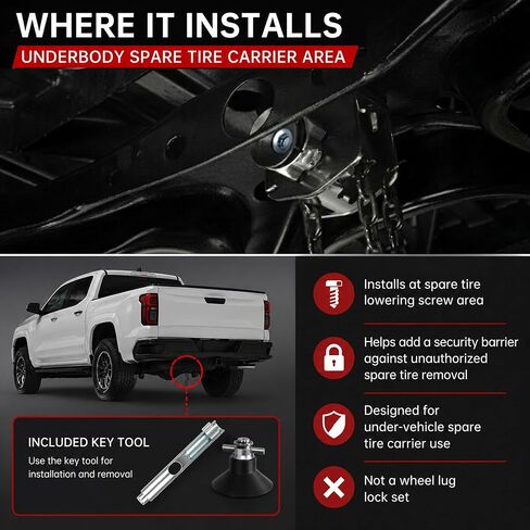 Spare Tire Lock Kit Compatible with Toyota Tacoma 2005-2025, Tundra 2010-2026, Tundra HV 2022-2026, Underbody Tire Security Lock Replaces PT276-34071 in Saudi Arabia