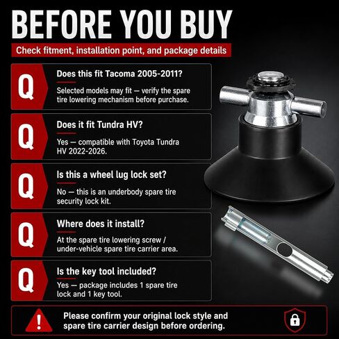 Spare Tire Lock Kit Compatible with Toyota Tacoma 2005-2025, Tundra 2010-2026, Tundra HV 2022-2026, Underbody Tire Security Lock Replaces PT276-34071 in Saudi Arabia