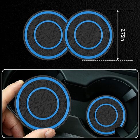 Wuyaoyao 6PCS Car Steering Wheel Cover Set, 14.5-15 inch Leather Steering Wheel Cover w/Center Console Armrest Pad, Seat Belt Cushion Pads, Cup Holder Coasters, Car Accessories Set (Black+Blue) in Kuwait