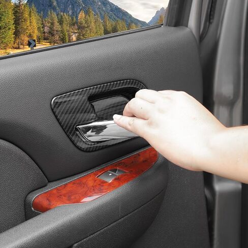 RT-TCZ مقبض الباب الداخلي غطاء الوعاء ملحقات الديكور الداخلية لسيارة Chevy Avalanche/Suburban/Tahoe 2007-2013، لـ GMC Yukon/Sierra 2007-2013 (ألياف الكربون السوداء) in Kuwait