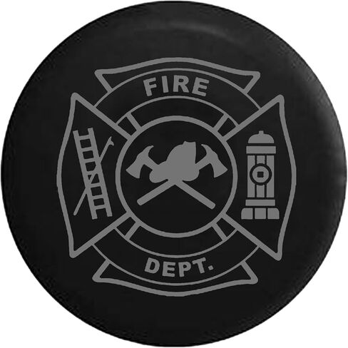 Maltese Cross Firefighter Fire Department Spare Tire Cover fits SUV Camper RV Accessories Gray Ink 30 in in Saudi Arabia
