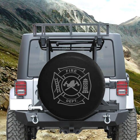 Maltese Cross Firefighter Fire Department Spare Tire Cover fits SUV Camper RV Accessories Gray Ink 30 in in Saudi Arabia