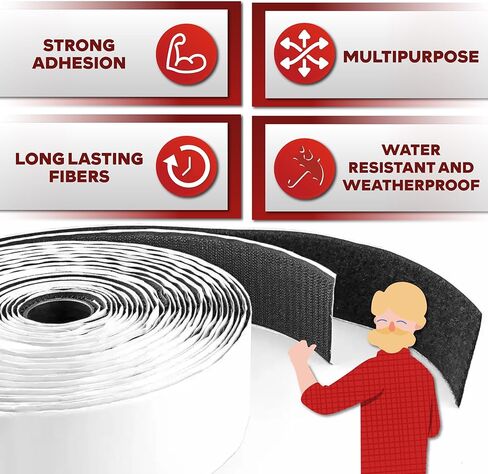Hook and Loop Tape, Black, 1 inch x 10ft Industrial Strips with Adhesive Heavy Duty, Indoor/Outdoor Hook and Loop Roll, No Sew Sticky Strips - XFasten in Saudi Arabia