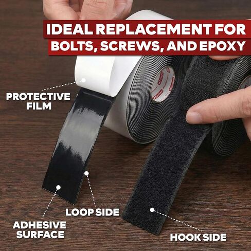 Hook and Loop Tape, Black, 1 inch x 10ft Industrial Strips with Adhesive Heavy Duty, Indoor/Outdoor Hook and Loop Roll, No Sew Sticky Strips - XFasten in Saudi Arabia