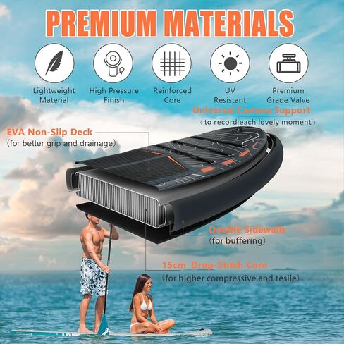 Inflatable Paddle Board, Stand Up Paddleboard with SUP Camera Seat, Wide Stance, Blow Up Paddle Board, ISUP Backpack, Pump, 3 Fins, 17.4lbs Ultra-Light Paddle Boards for Adults & Youth in Saudi Arabia