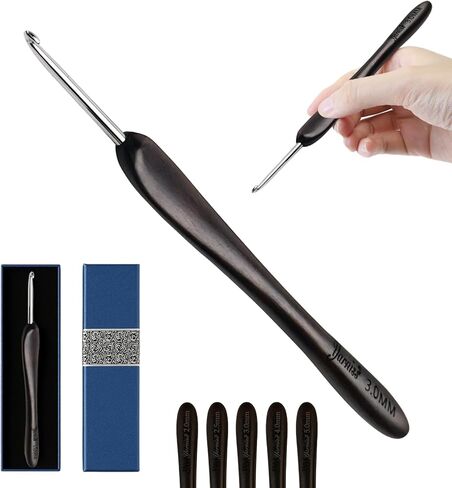 Yarniss 5.0mm Steel Crochet Hook with Ebony Wooden Handle,Handmade Inline Crochet Hook with Pointed Head,Comfortable Crochet Needle with Case in Saudi Arabia