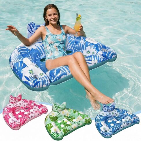 Ornnut XL/L Pool Floats, 3Pack/4Pack Inflatable Pool Floats Adult & Kids, Heavy Duty Pool Floats Chair with Cupholders & 2 Handles, Summer Pool Lounger Pool Floaties for Lakes Beach Water Party in Saudi Arabia