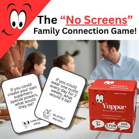Yapper Family Conversation Card Game – No Screens, 200 Fun Questions for Kids, Teens & Adults Dinner Table Game Tales, Road Trip Game, Family Game Night, Conversation Starters Box in Kuwait