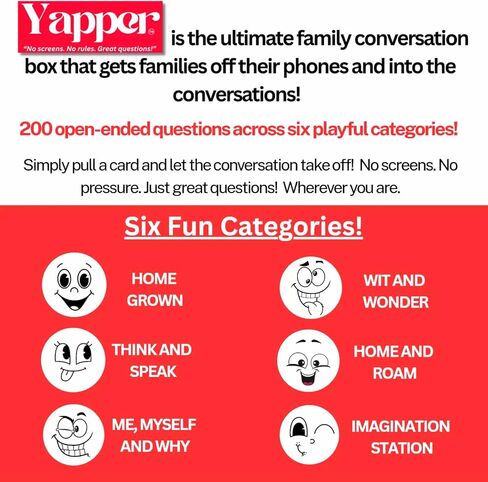Yapper Family Conversation Card Game – No Screens, 200 Fun Questions for Kids, Teens & Adults Dinner Table Game Tales, Road Trip Game, Family Game Night, Conversation Starters Box in Kuwait