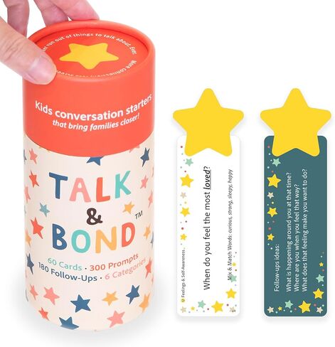 TALK & BOND Family Conversation Starter for Kids Ages 3–6 | 300 Questions + 180 Follow-Ups | Screen-Free Social Emotional Learning (SEL) Game for Family Dinner, Bedtime & Travel in Kuwait