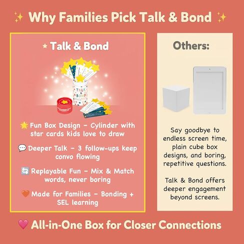 TALK & BOND Family Conversation Starter for Kids Ages 3–6 | 300 Questions + 180 Follow-Ups | Screen-Free Social Emotional Learning (SEL) Game for Family Dinner, Bedtime & Travel in Kuwait