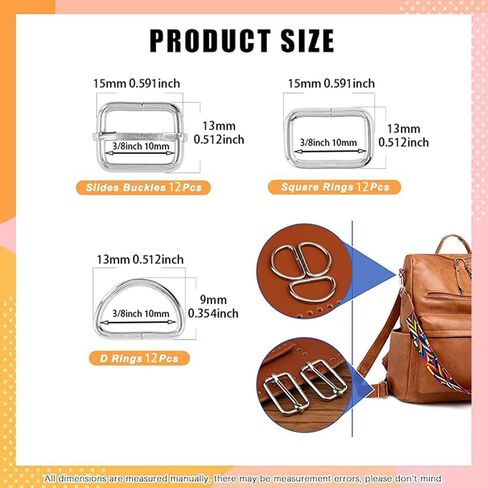 Metal Belt Buckle Hardware Set, 36 Pieces, 3/8 Inch, D-Rings and Slide Buckles, Rectangle Ring in Saudi Arabia