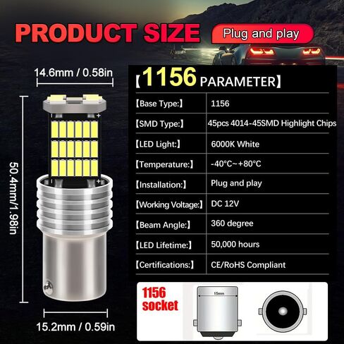 قطعتان من المصابيح الأمامية 1156 LED لجزازة العشب John Deere LA100 LA105 LA110، استبدال أضواء جرار 6000K أبيض 12 فولت BA15S، ساطعة للغاية، التوصيل والتشغيل، عبوتان in Kuwait