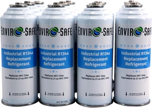 ENVIRO-SAFE R134a Vehicle AC Refrigerant | 12 Cans (8oz) with Piercing Valve for AC Recharging | Automotive, Agriculture and Appliance Refrigerant (Cans Only) in Saudi Arabia