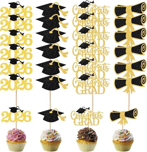 24Pcs Graduation Cupcake Toppers 2026, Graduation Party Decorations 4 Styles Cake Decorations of 2026, Cake Topper Class with Grad Cap Diploma Congrats Grad Sign in Kuwait