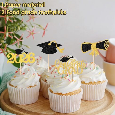24Pcs Graduation Cupcake Toppers 2026, Graduation Party Decorations 4 Styles Cake Decorations of 2026, Cake Topper Class with Grad Cap Diploma Congrats Grad Sign in Kuwait