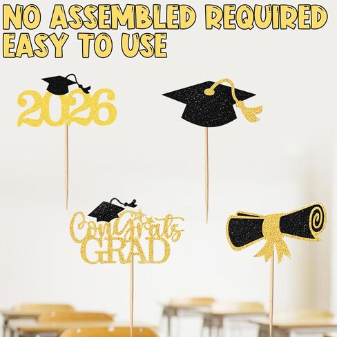 24Pcs Graduation Cupcake Toppers 2026, Graduation Party Decorations 4 Styles Cake Decorations of 2026, Cake Topper Class with Grad Cap Diploma Congrats Grad Sign in Kuwait