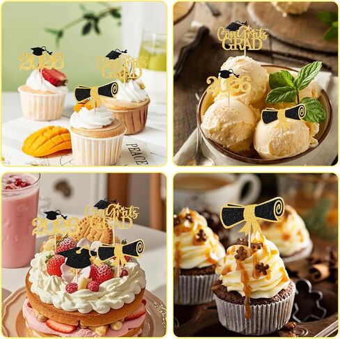 24Pcs Graduation Cupcake Toppers 2026, Graduation Party Decorations 4 Styles Cake Decorations of 2026, Cake Topper Class with Grad Cap Diploma Congrats Grad Sign in Kuwait