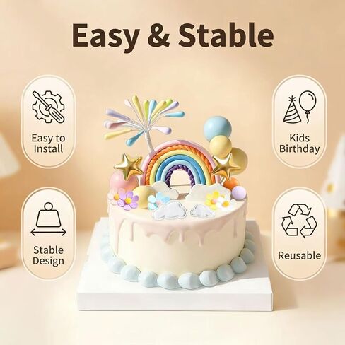 Rainbow Cake Topper 39pcs Rainbow Cake Decorations with Pastel Balls Topper Daisy Flower Cupcake Decroation,Boho Party Decorations for Groovy Hippie Birthday Wedding Baby Shower Cupcake Decorations in Kuwait