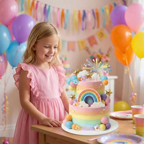 Rainbow Cake Topper 39pcs Rainbow Cake Decorations with Pastel Balls Topper Daisy Flower Cupcake Decroation,Boho Party Decorations for Groovy Hippie Birthday Wedding Baby Shower Cupcake Decorations in Kuwait