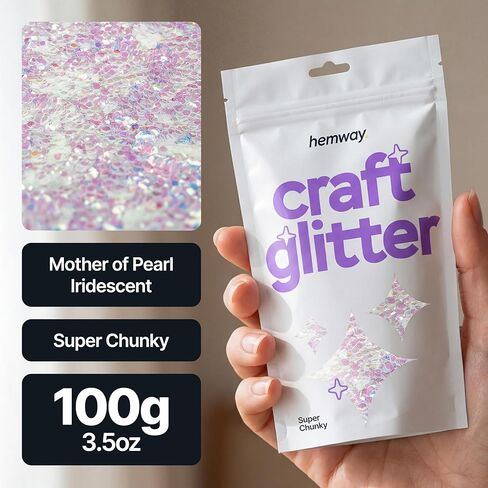 Hemway Craft Glitter 100g / 3.5oz رقائق لامعة للفنون والحرف البهلوانات الراتنج الايبوكسي قصاصات الزجاج المدارس ورقة زينة الهالوين - مكتنزة للغاية (1/8 "0.125" 3 مم) - أم اللؤلؤ قزحي الألوان in Kuwait