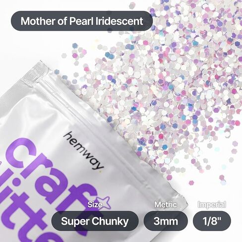 Hemway Craft Glitter 100g / 3.5oz رقائق لامعة للفنون والحرف البهلوانات الراتنج الايبوكسي قصاصات الزجاج المدارس ورقة زينة الهالوين - مكتنزة للغاية (1/8 "0.125" 3 مم) - أم اللؤلؤ قزحي الألوان in Kuwait