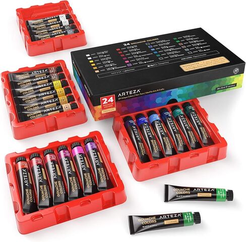 ARTEZA Gouache Paint, Set of 24, 12ml/0.4 US fl oz Gouache Paint Tubes, Gouache Set for Adults and Students in Kuwait