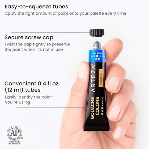 ARTEZA Gouache Paint, Set of 24, 12ml/0.4 US fl oz Gouache Paint Tubes, Gouache Set for Adults and Students in Kuwait