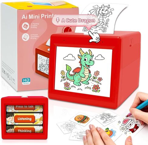 Smart AI Voice Sticker Printer, Kids Toys Spark Imagination Intellectual Development, Mini Thermal Label Printer with Display, Inkless Portable Sticker Maker, 4 Rolls Paper in Saudi Arabia