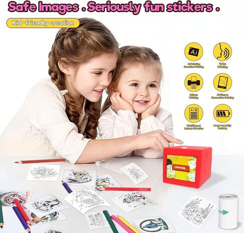 Smart AI Voice Sticker Printer, Kids Toys Spark Imagination Intellectual Development, Mini Thermal Label Printer with Display, Inkless Portable Sticker Maker, 4 Rolls Paper in Saudi Arabia
