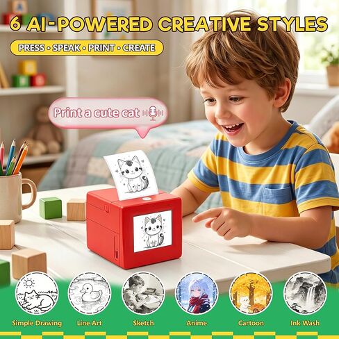 Smart AI Voice Sticker Printer, Kids Toys Spark Imagination Intellectual Development, Mini Thermal Label Printer with Display, Inkless Portable Sticker Maker, 4 Rolls Paper in Saudi Arabia