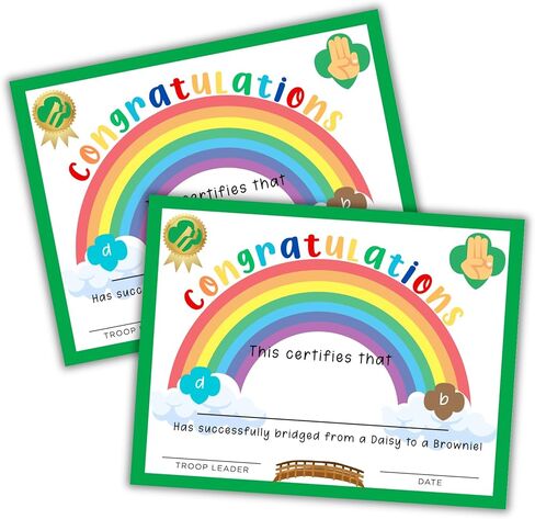 Bridging Ceremony Daisy to Brownie Certificate 30pk 8.5x11" Award Scout Rainbow Cookie Sales Troop Leader Recognition Patch Order Form in Kuwait