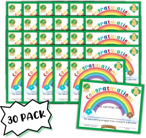 Bridging Ceremony Daisy to Brownie Certificate 30pk 8.5x11" Award Scout Rainbow Cookie Sales Troop Leader Recognition Patch Order Form in Kuwait