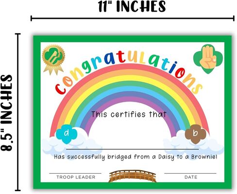 Bridging Ceremony Daisy to Brownie Certificate 30pk 8.5x11" Award Scout Rainbow Cookie Sales Troop Leader Recognition Patch Order Form in Kuwait