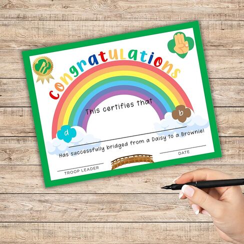 Bridging Ceremony Daisy to Brownie Certificate 30pk 8.5x11" Award Scout Rainbow Cookie Sales Troop Leader Recognition Patch Order Form in Kuwait