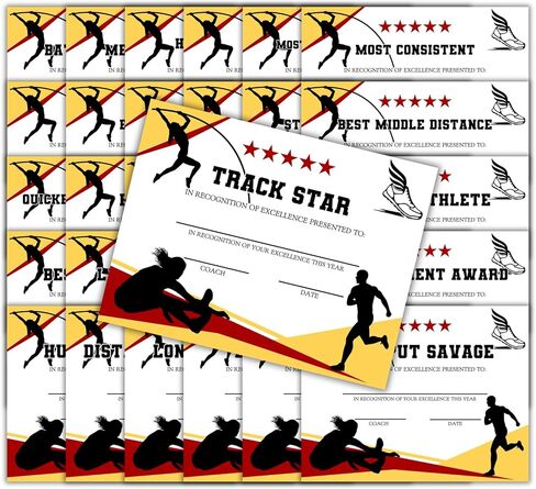 Track and Field Achievement Awards 30pk Unique Youth Sports MVP Superlatives End of Season Banquet Certificates of Achievement Running Cross-Country in Saudi Arabia