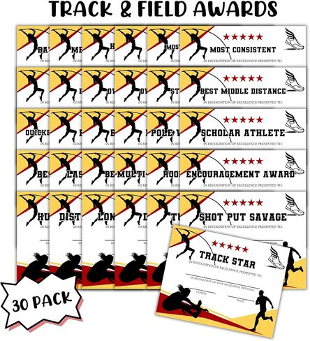 Track and Field Achievement Awards 30pk Unique Youth Sports MVP Superlatives End of Season Banquet Certificates of Achievement Running Cross-Country in Saudi Arabia