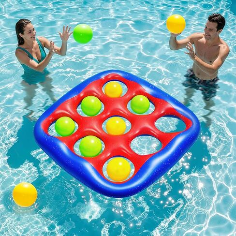 Pool Games Set- Tic-Tac-Toe Inflatable Pool Toys with 10 Balls Fun Summer Swimming Pool Party Beach Lawn Outdoor Camping Party Float Game Water Ball Toys for Adults Teens Kids 2-10 Players in Kuwait