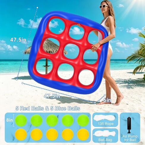 Pool Games Set- Tic-Tac-Toe Inflatable Pool Toys with 10 Balls Fun Summer Swimming Pool Party Beach Lawn Outdoor Camping Party Float Game Water Ball Toys for Adults Teens Kids 2-10 Players in Kuwait