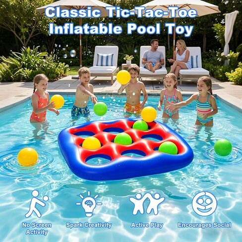 Pool Games Set- Tic-Tac-Toe Inflatable Pool Toys with 10 Balls Fun Summer Swimming Pool Party Beach Lawn Outdoor Camping Party Float Game Water Ball Toys for Adults Teens Kids 2-10 Players in Kuwait