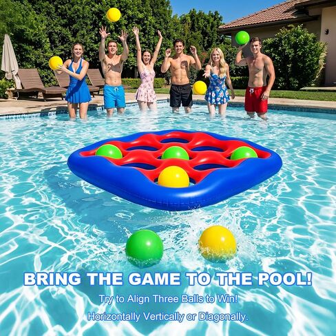 Pool Games Set- Tic-Tac-Toe Inflatable Pool Toys with 10 Balls Fun Summer Swimming Pool Party Beach Lawn Outdoor Camping Party Float Game Water Ball Toys for Adults Teens Kids 2-10 Players in Kuwait