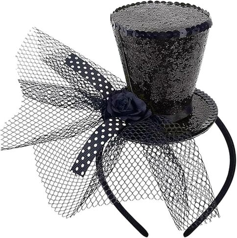 Mini Top Hat Fascinator Headband with Veil for Women Girl Festival Halloween Christmas Party Costume Theme Party in Kuwait