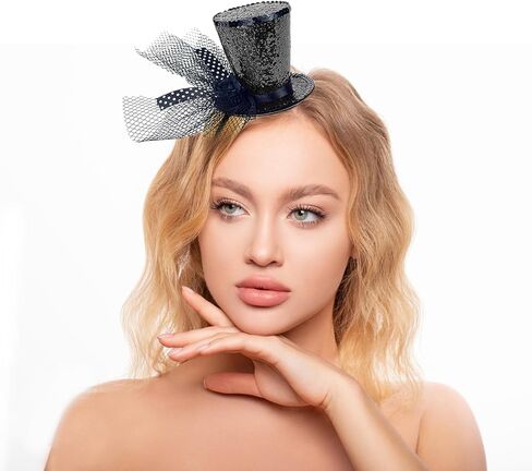 Mini Top Hat Fascinator Headband with Veil for Women Girl Festival Halloween Christmas Party Costume Theme Party in Kuwait