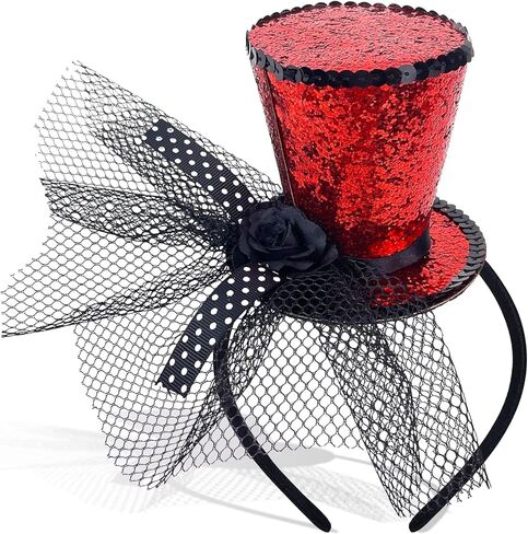Mini Top Hat Fascinator Headband with Veil for Women Girl Festival Halloween Christmas Party Costume Theme Party in Kuwait