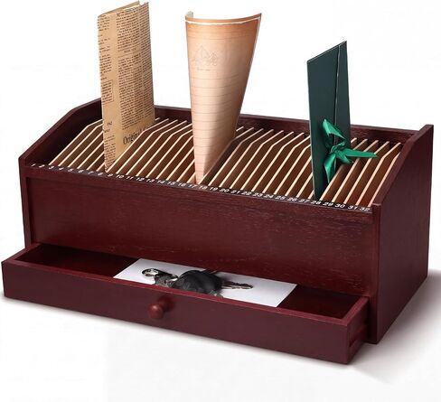 Wood Desktop Organizer with Drawer, 17 Inch 32 Section Bill & Mail & File Organizer Storage for Office Desk, Desktop Mail Holder and Office Supplies Storage, Letter and Paper Sorter(Black) in Kuwait
